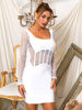 Robe de Soirée Courte Femme à Col Décolleté Carré avec Manches Longues Coupe Cintrée Creusante Unicolore Robe Sexy
