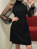 Robe de Soirée Courte Femme à Col Montant avec Manches Longues Amples Coupe Cintrée Unicolore