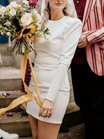 Robe de Soirée Courte Femme à Col Rond avec Manches Longues Epaulés Coupe Cintrée avec Dos Nu Robe Sexy