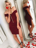 Robe de Soirée Courte Femme avec Bretelles à Col Décolleté en V Coupe Cintrée avec Fente Unicolore Robe Eté Robe Sexy