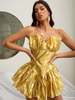 Robe de Soirée Courte Femme avec Bretelles à Col Décolleté en V Coupe Cintrée Bas Evasée Unicolore