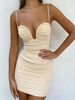 Robe de Soirée Courte Femme avec Bretelles à Col Décolleté en V Coupe Cintrée Unicolore Robe Sexy