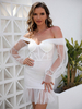 Robe de Soirée Courte Femme avec Manches Longues Amples avec Epaule Dénudée Coupe Cintrée Unicolore