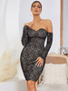 Robe de Soirée Courte Femme avec Manches Longues avec Epaule Dénudée Coupe Cintrée Unicolore