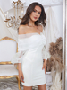 Robe de Soirée Courte Femme avec Manches Longues avec Epaule Dénudée Coupe Cintrée Unicolore