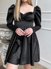 Robe de Soirée Courte Femme en Satin avec Manches Longues Amples à Col V Coupe Cintrée Bas Evasée Unicolore