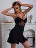Robe de Soirée Courte Femme Moulante avec Bretelles à Col Décolleté Coupe Cintrée Unicolore