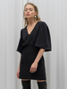 Robe de Soirée Courte Femme Moulante avec Manches Courtes Volantes à Col V Coupe Cintrée Unicolore