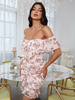 Robe de Soirée Courte Imprimé avec Bretelles à Col Décolleté en V Coupe Cintrée