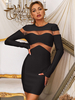 Robe de Soirée Courte Moulante à Col Rond avec Manches Longues Coupe Cintrée Unicolore