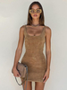 Robe de Soirée Courte Moulante avec Bretelles à Col Décolleté Coupe Cintrée Unicolore Robe Sexy