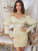 Robe de Soirée Courte Moulante en Satin Femme avec Manches Longues Amples Coupe Cintrée Unicolore Robe Sexy