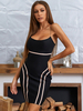 Robe de Soirée Courte Moulante Femme avec Bretelles à Col Décolleté Coupe Cintrée Bicolores