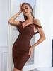 Robe de Soirée Courte Moulante Femme avec Bretelles à Col Décolleté Coupe Cintrée Unicolore Robe Sexy