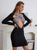 Robe de Soirée Courte Moulante Femme avec Manches Longues à Col Décolleté Coupe Cintrée Bicolores
