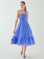 Robe de soirée courte sans bretelles longueur thé sans manches fermeture éclair plissée en Tulle robes de concours sociaux