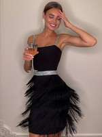 Robe de soirée danniversaire col en V sans manches mini robes de cocktail avec franges
