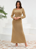Robe de soirée dorée à col en U et manches longues plissées robe semi-formelle