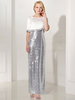 Robe de soirée en argent paillettes 2 pièces mère robe gaine split v cou fleur cheville longueur robe de soirée
