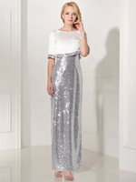 Robe de soirée en argent paillettes 2 pièces mère robe gaine split v cou fleur cheville longueur robe de soirée