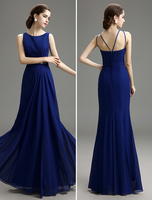 Robe de soirée en chiffon bleu royal à col bateau Milanoo