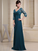 Robe de soirée en dentelle appliques perles col en V demi-manches