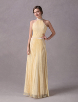 Robe de soirée en dentelle jonquille avec dentelle de col trou de serrure