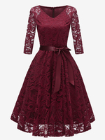 Robe de Soirée en Dentelle Manche Longue Manches Transparentes Robe Chic