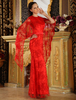 Robe de soirée en dentelle rouge avec perles