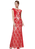 Robe de soirée en dentelle Rouge Mermaid Mère de la robe de mariée V Retour Robe courte à manches courtes Robe de soirée