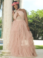 Robe de Soirée en Mousseline avec Volante Femme avec Bretelles avec Epaule Dénudée Coupe Cintrée Bas Evasée Unicolore Robe Eté Robe Sexy