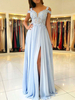 Robe de soirée en mousseline de soie col en V jupe fendue Longueur au sol Robe de bal