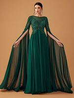 Robe de soirée en mousseline de soie longueur au sol col en V perles robe de concours social