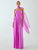 Robe de soirée en mousseline de soie plissée combinaison sans bretelles longueur au sol sans manches fermeture éclair robes de soirée formelles