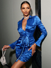 Robe de Soirée en Mousseline Femme à Col Décolleté en V avec Manches Longues Coupe Cintrée à Lacets Unicolore