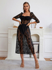 Robe de Soirée en Mousseline Femme Creusante avec Manches Mi-longues Coupe Cintrée Unicolore Robe Sexy