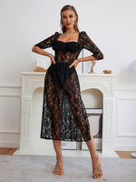 Robe de Soirée en Mousseline Femme Creusante avec Manches Mi-longues Coupe Cintrée Unicolore Robe Sexy