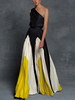 Robe de Soirée en Mousseline Femme Longue avec Bretelle avec Epaule Dénudée Coupe Cintrée Bas Evasée Tricolores Robe de Cocktail Sexy
