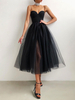 Robe de Soirée en Mousseline Longue Femme avec Bretelles à Col Décolleté en V Coupe Cintrée Bas Evasée avec Fente Unicolore Robe de Cocktail Robe Sexy