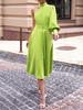 Robe de Soirée en Mousseline Mi-longue Femme à Col Montant avec Manche Longue avec Epaule Dénudée Coupe Cintrée Unicolore Robe Sexy Robe Eté