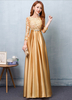 Robe de soirée en or Robe de soirée en satin Robe de soirée de mariage en applique en dentelle Sash A Line Maxi Mère
