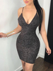 Robe de Soirée en Paillette avec Bretelles à Col Décolleté en V Coupe Cintrée Unicolore Robe Eté