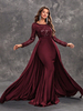 Robe de soirée en satin à paillettes robe de bal col en V avec traîne manches longues fermeture éclair tissu satiné robes de soirée formelles