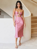 Robe de Soirée en Satin Femme avec Bretelles à Col Décolleté à Lacets Coupe Cintrée Unicolore