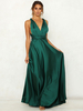 Robe de Soirée en Satin Longue Femme avce Bretelles à Col Décolleté en V Coupe Cintrée Bas Evasée Unicolore Robe Eté Robe de Cocktail Robe Maxi
