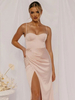 Robe de Soirée en Satin Longue Femme avec Bretelles à Col Décolleté en V Coupe Cintrée avec Fente Unicolore Robe Eté Sexy