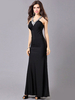 Robe de soirée en satin mat avec perles col V longueur plancher
