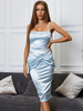 Robe de Soirée en Satin Moulante Femme avec Bretelles à Col Décolleté Coupe Cintrée Unicolore Robe Sexy