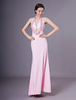 Robe de soirée en satin tissée élastique rose sirène avec licou Milanoo