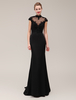 Robe de soirée en tulle noir col roulé transparent à traîne Robes pour les invités de mariage Milanoo